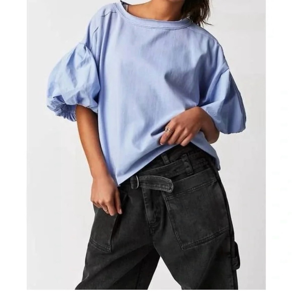Light Blue Puff Sleeve Top We The Free FP Blossom Top Extra Small